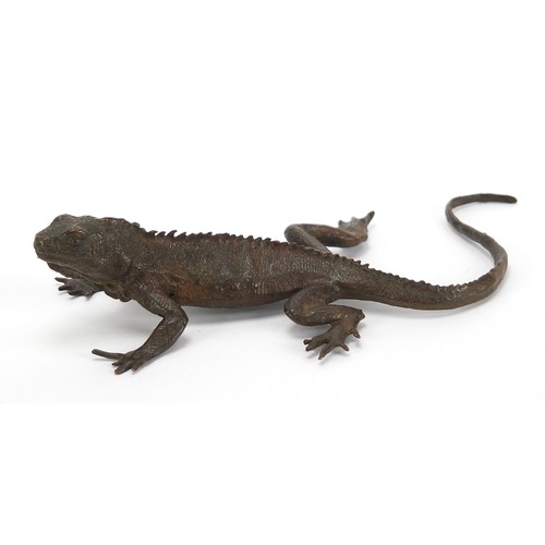 294 - Large Japanese patinated bronze lizard, 15cm in length