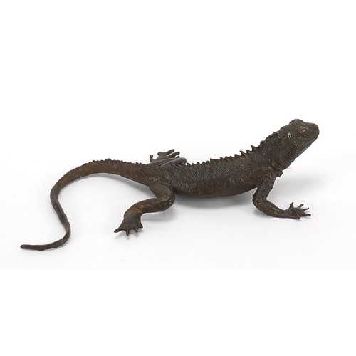 294 - Large Japanese patinated bronze lizard, 15cm in length