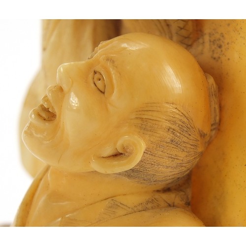 203 - ** WITHDRAWN ** Very fine Japanese carved ivory okimono of two men and three sea turtles, character ... 