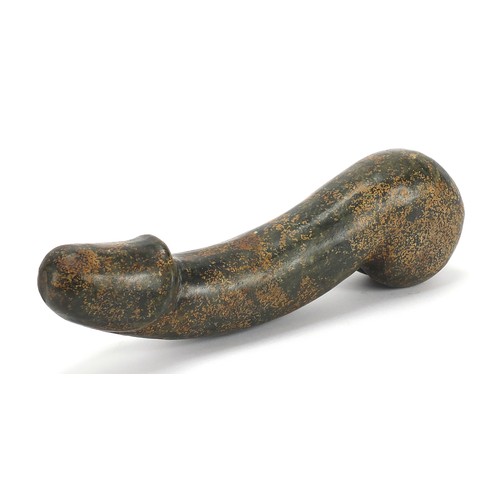 410 - Islamic carved green hardstone phallus, 28cm in length