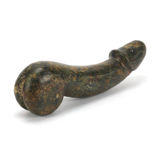 410 - Islamic carved green hardstone phallus, 28cm in length