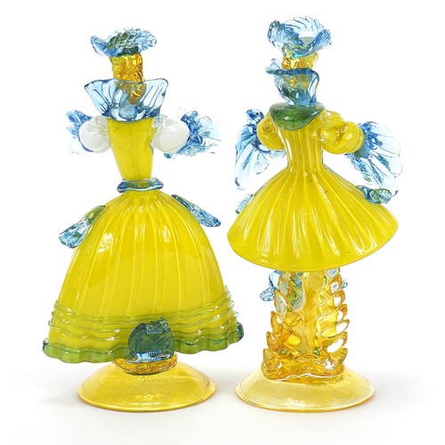 320 - Pair Of Italian Murano Glass Courtesan Figurines By Franco Toffolo, the largest 29cm high