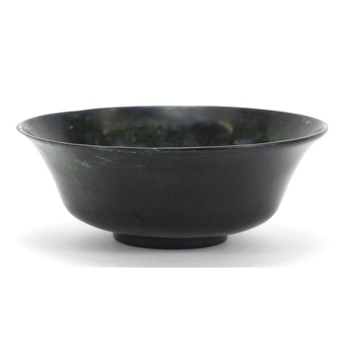 133 - Chinese spinach green jade bowl, 13.5cm in diameter