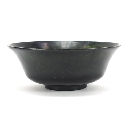 133 - Chinese spinach green jade bowl, 13.5cm in diameter