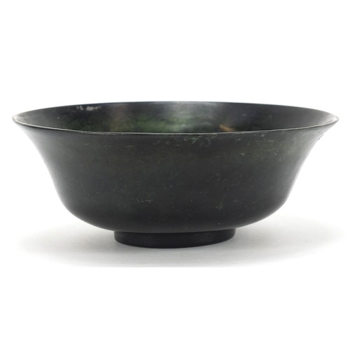 133 - Chinese spinach green jade bowl, 13.5cm in diameter