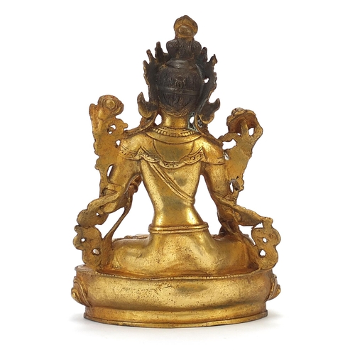 259 - Chino Tibetan gilt bronze figure of seated Buddha, 20cm high