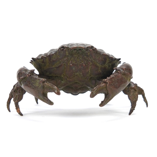 66 - Large Japanese patinated bronze crab, 8cm wide