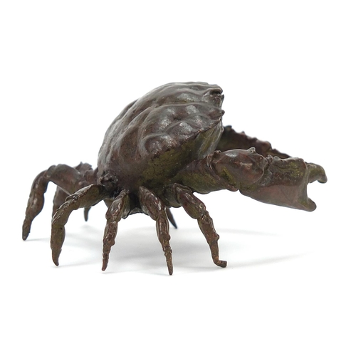 66 - Large Japanese patinated bronze crab, 8cm wide