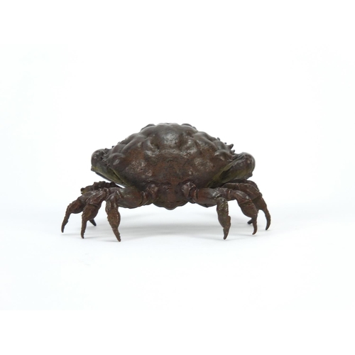 66 - Large Japanese patinated bronze crab, 8cm wide