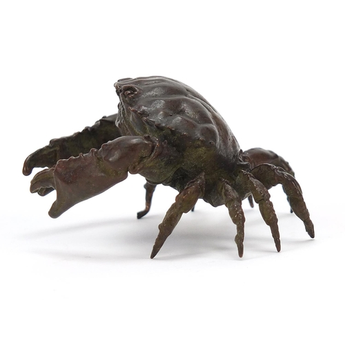 66 - Large Japanese patinated bronze crab, 8cm wide