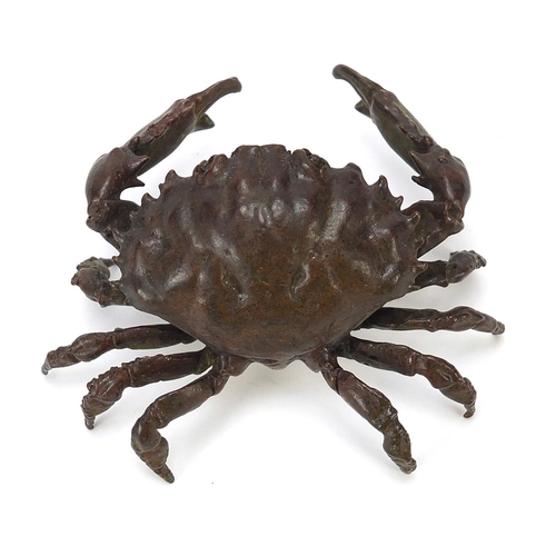 66 - Large Japanese patinated bronze crab, 8cm wide