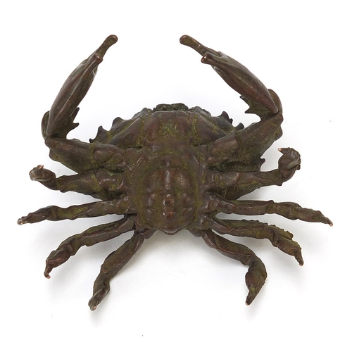 66 - Large Japanese patinated bronze crab, 8cm wide