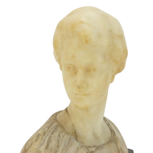 43 - Art Deco alabaster, marble and black slate bust of a young female, 20.5cm high