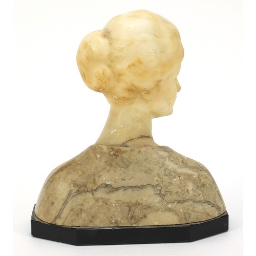 43 - Art Deco alabaster, marble and black slate bust of a young female, 20.5cm high
