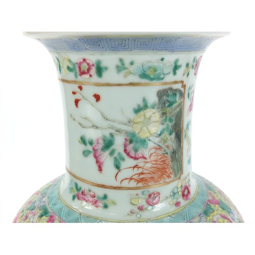 177 - Large Chinese porcelain baluster vase finely hand painted in the famille rose palette with panels of... 