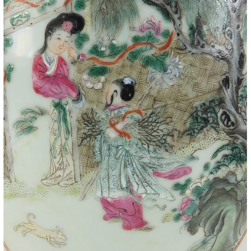 177 - Large Chinese porcelain baluster vase finely hand painted in the famille rose palette with panels of... 