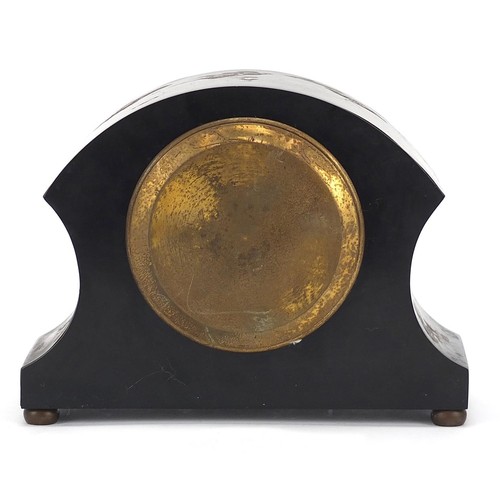 484 - Oriental black lacquered chinoiserie mantle clock, 19cm wide