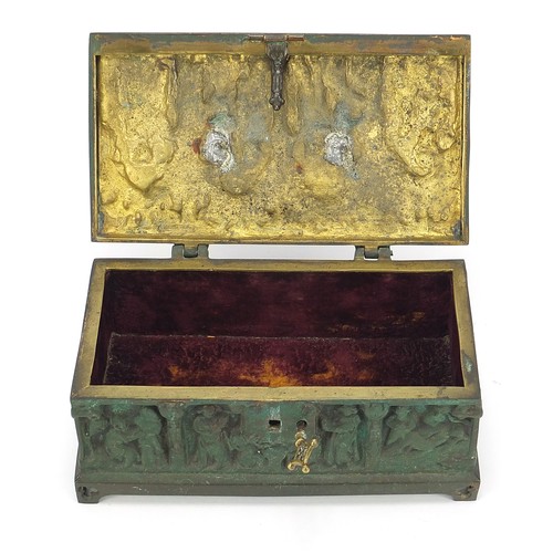 758 - 19th century style classical bronzed casket, 9cm H x 21.5cm W x 12.5cm D