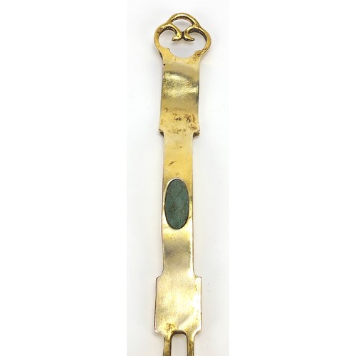 836 - Chinese bronze and hardstone ruyi sceptre, 31cm in length