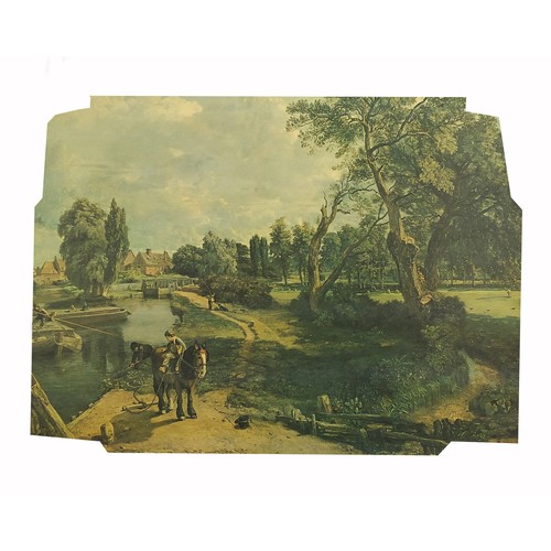 450A - After Constable - Young boy on horse beside river, print in colour housed in an ornate gilt metal fr... 