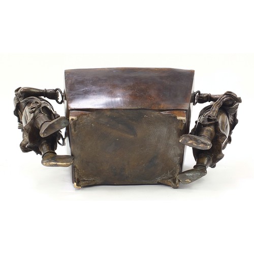 201 - Large Chinese patinated bronze foreigners censer, 37.5cm H x 64cm W x 29cm D