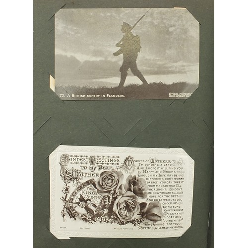 440 - Good album of early 20th century postcards arranged in an album, some military interest including Br... 