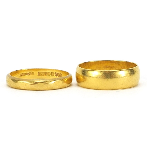 685 - Two Elizabeth II 22ct gold wedding bands, Birmingham 1963 size N and Birmingham 1973 size M, total 7... 