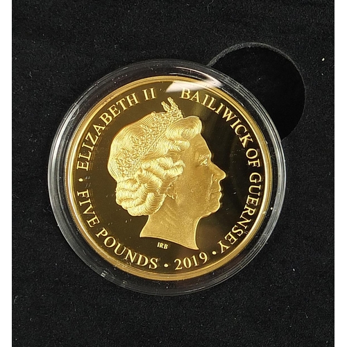 800 - 2019 D-Day Anniversary gold proof five pound coin set, limited to 75 sets with case and certificate ... 