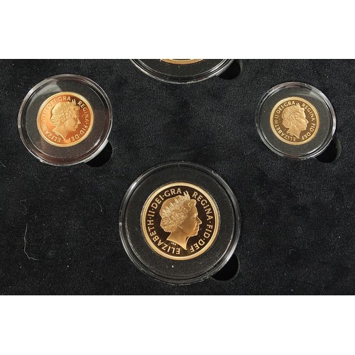 710 - Queen Elizabeth II 2002 Golden Jubilee complete four coin sovereign set by Hattons of London, with c... 