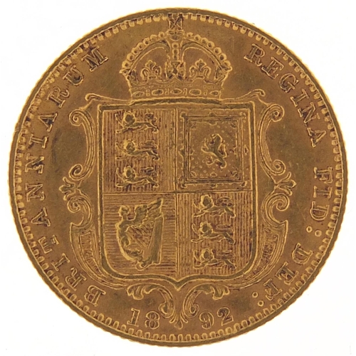 822 - Queen Victoria Jubilee Head 1892 shield back gold half sovereign - this lot is sold without buyer’s ... 