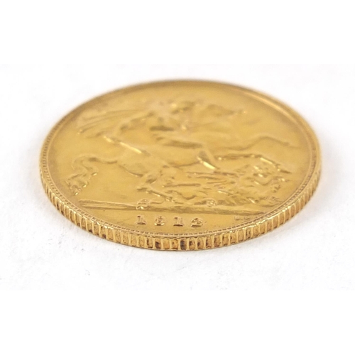 846 - George V 1912 gold half sovereign - this lot is sold without buyer’s premium, the hammer price is th... 