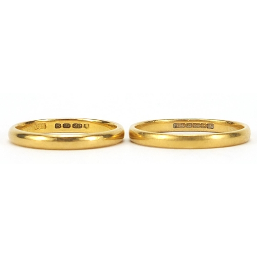 845 - Two 22ct gold wedding bands, George VI London 1937 size M and Elizabeth II Birmingham 1973 size Q, t... 