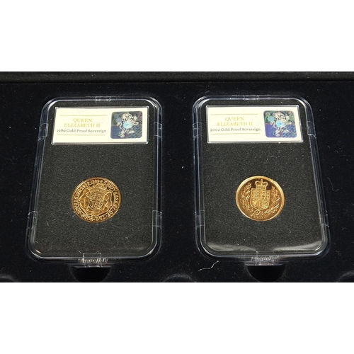 850 - Queen Elizabeth II Special Reserve sovereign set with case and certificate comprising five Elizabeth... 