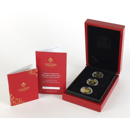 805 - Queen Elizabeth II 2018 Sapphire Jubilee guinea coins, edition number 140/200 with case and certific... 