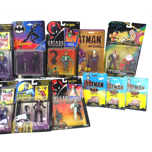 925 - Batman action figures with blister packs, including some by Kenner and six Joker vans by Ertl