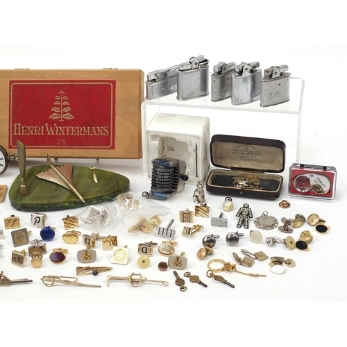 2074 - Objects including a Langdon Davies silver pocket watch, lighters, smoking pipes, cufflinks and Conco... 