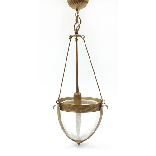 1953 - Hollywood Regency style gilt metal light pendant with glass shade, approximately 80cm high