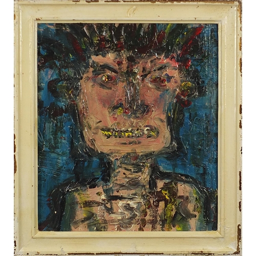 2047 - Head and shoulders portrait of a figure, Camden school oil on board, mounted and framed, 39cm x 34cm... 