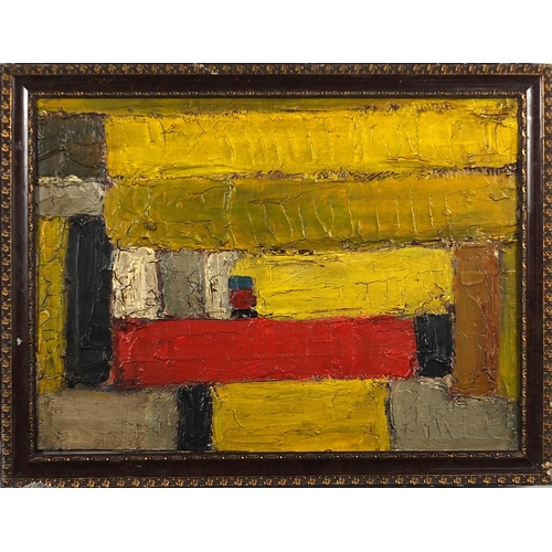 1772 - Abstract composition, geometric shapes, impasto oil on board, mounted and framed, 50.5cm x 37cm excl... 