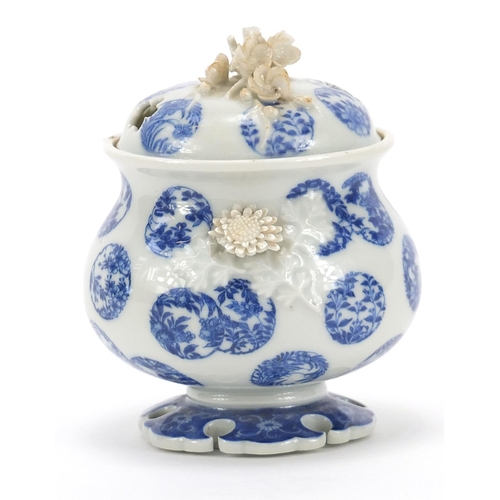 157 - Japanese Hirado porcelain koro with cover, hand painted with flowers, character marks to the base, 1... 