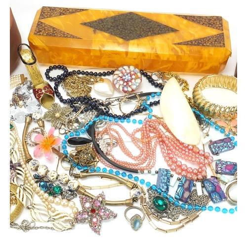 1970 - Vintage and later costume jewellery including enamel  butterfly brooch, badges, necklaces and a Vict... 