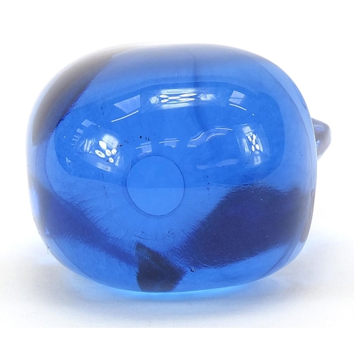 2038 - Blue glass face paperweight, possibly Scandinavian, indistinct signature to the base, 7.5cm high