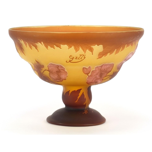 536 - Emile Galle style cameo art glass pedestal bowl, 22.5cm high x 32cm in diameter