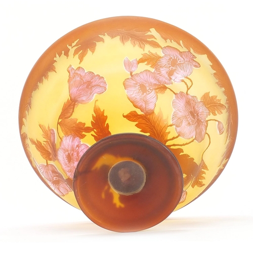 536 - Emile Galle style cameo art glass pedestal bowl, 22.5cm high x 32cm in diameter