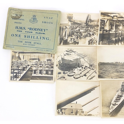 2106 - Naval interest black and white photographs of HMS Rodney including the ward room, each 8.5cm x 6.5cm