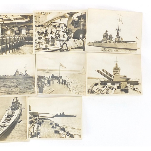 2106 - Naval interest black and white photographs of HMS Rodney including the ward room, each 8.5cm x 6.5cm