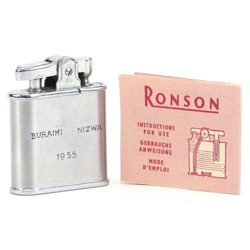 1957 - Military interest Ronson lighter engraved Buraini NRZ 1955, 5.5cm high