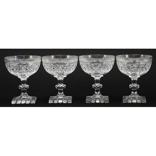 419 - Set of four Regency design cut glass sundae dishes, each 11cm high