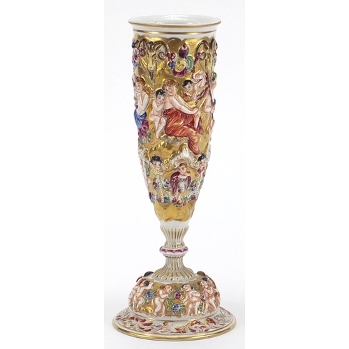 2051 - Capodimonte, Italian porcelain vase hand painted and decorated with classical figures and Putti, 24c... 