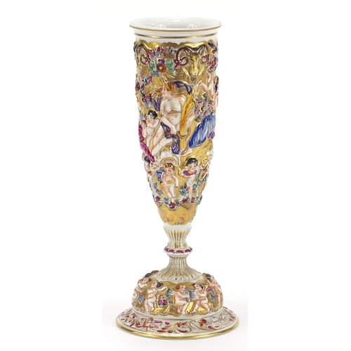 2051 - Capodimonte, Italian porcelain vase hand painted and decorated with classical figures and Putti, 24c... 